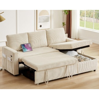 Vipbear 81" Sleeper Sofa Bed with Pull Out Bed, L Shaped Couch Sectional Sleeper Sofa