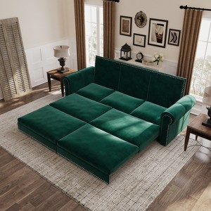 TIRAMISUBEST 3-in-1 Pull Out King Size Sofa Bed, Velvet Convertible Sleeper Sofa with Nailhead Trim & Rolled Arms - 1 of 4