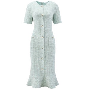 INSPIRE CHIC Women's Short Sleeve Elegant Work Fishtail Tweed Bodycon Mermaid Dress - 1 of 4