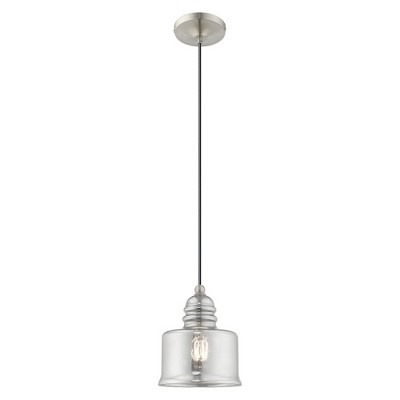 Mini Drum Smoke Glass 1-Light Pendant in Brushed Nickel
