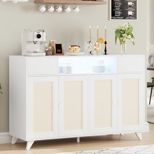Jojoka Rattan Wood Buffet Sideboard,47"Large Storage with 4 Doors 2 Drawers,Farmhouse Coffee Bar Cabinet - 1 of 4