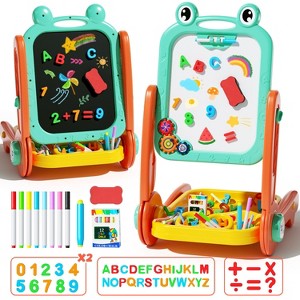 Skirfy 4-in-1 Portable & Adjustable Easel Stand Toy Magnetic Drawing Board with Gear Drive and Storage, Green - 1 of 4