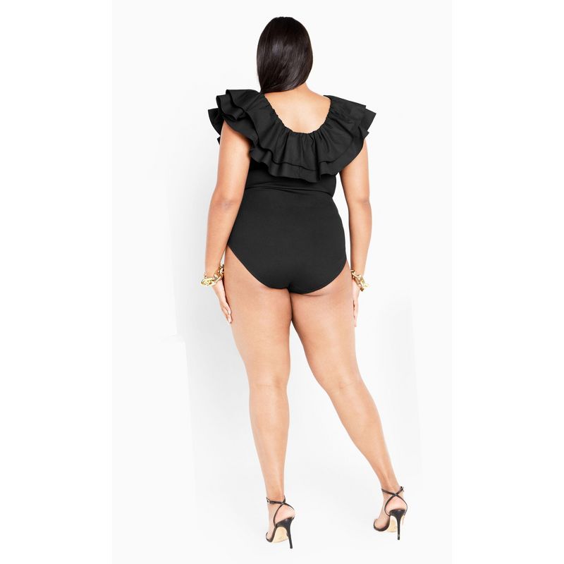 Women's Plus Size Frill Shoulder Bodysuit - black | CITY CHIC, 5 of 9