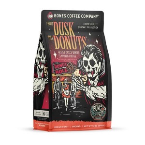 Bones Coffee Company From Dusk Till Donuts Ground Coffee Beans Jelly Donut Flavor 12 oz Medium Roast (Ground) - 1 of 3