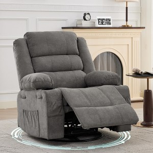 360° Swivel Recliner Chair for Adult, Linen Rocker Chair with 3 Positions/2 Side Pockets/Cup Holders, Manual Nursery Glider Rocking Chair - 1 of 4