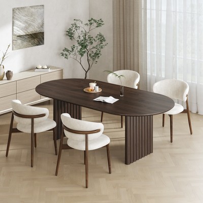 SpassWay 30"H Oval Wood Dining Table Kitchen Table Conference Table with Double Pedestal