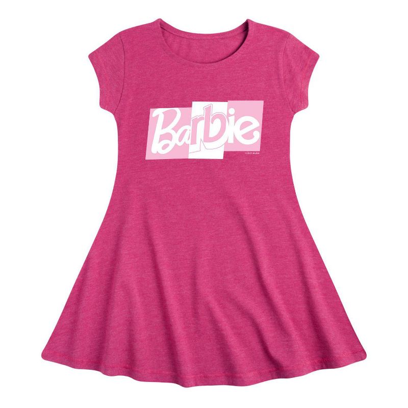 Girls' Barbie Mixed Font Logo Fit & Flare Dress - Heather Pink, 1 of 2