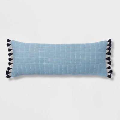 Storied Home Cotton Flannel Lumbar Pillow with Gingham Pattern and Fringe  DF5658 - The Home Depot