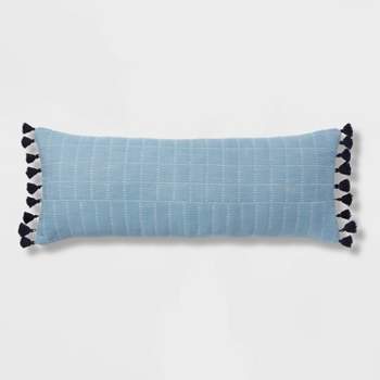 Oversized Oblong Pick Stitch Plaid Tassel Decorative Throw Pillow - Threshold™