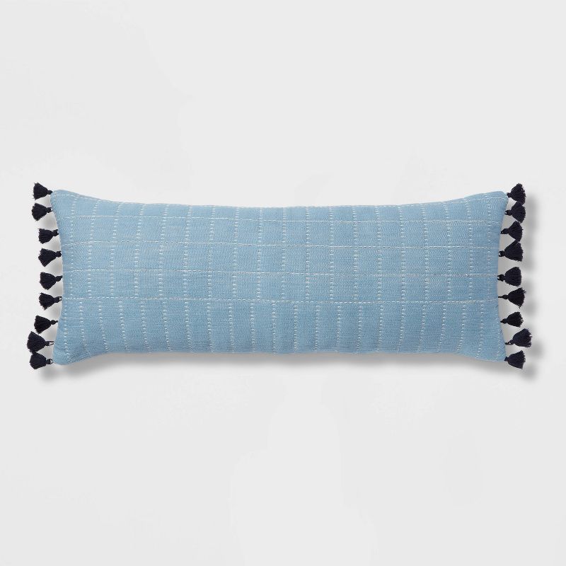 Oversized Oblong Pick Stitch Plaid Tassel Decorative Throw Pillow - Threshold™, 1 of 5