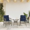 vidaXL Comfortable Poly Rattan Patio Chairs with Navy Cushions - Set of 2, UV and Weather-Resistant, Easy Clean Outdoor Seating - 3 of 4