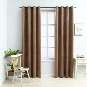 vidaXL Blackout Curtains with Rings 2 pcs Beige 54"x63" Velvet - 1 of 4