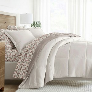 BAGOKIE 5/7 Pieces Bedding Set Reversible Comforter and Patterned Sheet Set - 1 of 4