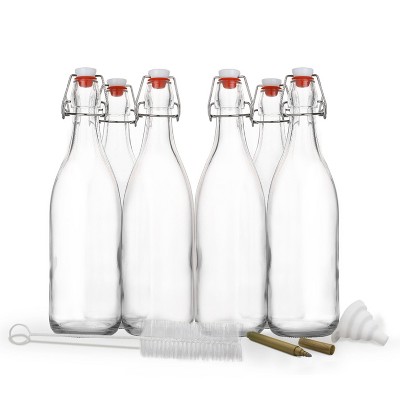 Nevlers Round Airtight Swing Top Bottles - Glass 17oz (Pack of 6)