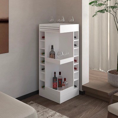 Vynxaria Modern White Corner Bar Cabinet with Wine Rack, Open Shelf, Spacious Storage