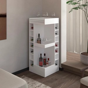 Vynxaria Modern White Corner Bar Cabinet with Wine Rack, Open Shelf, Spacious Storage - 1 of 4