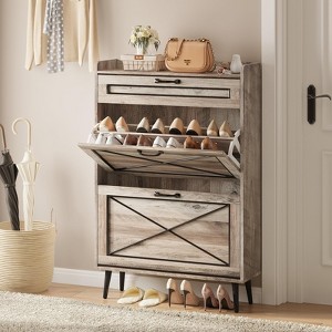 Shoe Cabinet with Flip Drawers, Freestanding Narrow Shoe Rack - 1 of 4