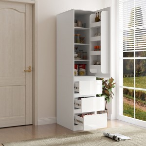 Rbied White Kitchen Pantry Storage Cabinet Sideboard with Doors, Shelves and Drawers - 1 of 4