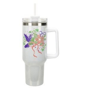 Elanze Designs Hummingbird Flowers & Bow Paint Splatter Coquette 40 Oz. Stainless Steel Water Bottle Coffee Mug, Spill & Leak Resistant, Travel - 1 of 1