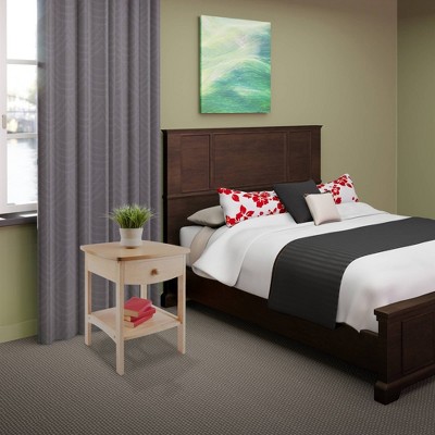 Transitional Square Stone-Top Nightstand with Storage - Brown