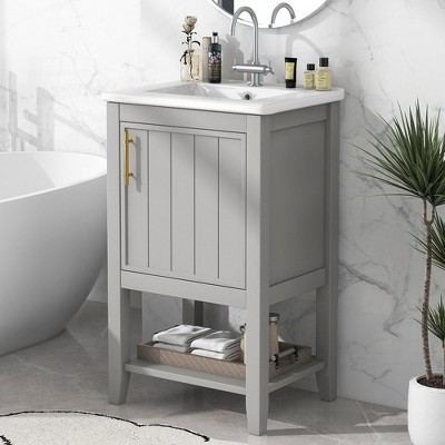 20 Inch Bathroom Vanity, Bathroom Cabinet With Top Sink, Cabinet & Storage Rack & Shelf, Overflow, Door