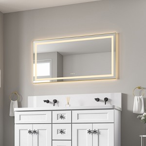 55 x 28 Inch LED Bathroom Mirror with Front and Backlight,Wall Mounted Vanity Mirror with Aluminum Frame, Anti-Fog,Memory, 3 Colors, Stepless Dimmable - 1 of 1