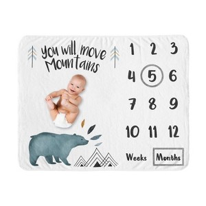 Sweet Jojo Designs Boy Baby Milestone Blanket Bear Mountain Blue and Black - 1 of 4
