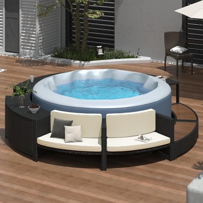 Whisen Spa Surround Spa Frame Patio Rattan Sofa Set with Storage Spaces, Mini Sofa and Comfortable Cushion