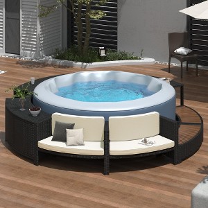 Whisen Spa Surround Spa Frame Patio Rattan Sofa Set with Storage Spaces, Mini Sofa and Comfortable Cushion - 1 of 4
