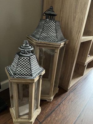 29.5 in. and 36 in. Backyard Expressions White Indoor/Outdoor Wooden Lantern Set (2-Pack)