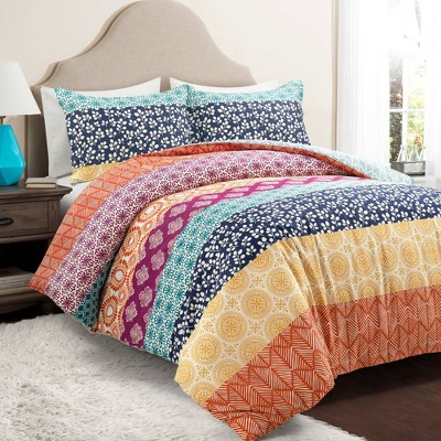 Nesco Stripe Reversible Cotton Duvet Cover 3 Piece Set, Lush Decor