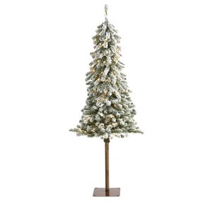 5ft. Flocked Alpine Artificial Christmas Tree with 150 Lights & 405 Branches – Winter Wonderland Holiday X-Mas Tree - 1 of 4
