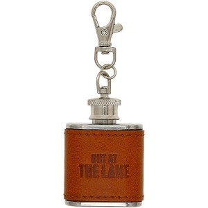 Pavilion Gift Company - Out at the Lake - PU Leather & Stainless Steel 1 oz Mini Flask - Portable Drinkware - 1 of 4