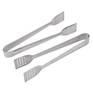 Unique Bargains Metal Handle Anti-Skid Convenient Food Tongs 8.5" x 1.4" x 0.9" Silver Tone 2 Pcs - 1 of 4