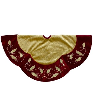 Northlight 48-Inch Gold and Burgundy Velvet Christmas Tree Skirt - 1 of 3