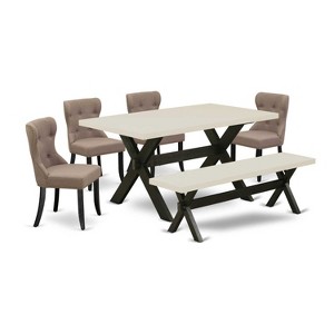 HomeStock 6-Pc Rectangle Natural Oak Finish Solid Wood Top Dining Table with 1-Bench, 4-Chairs - 1 of 4