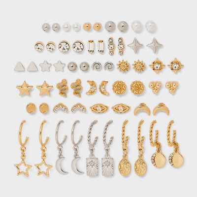 Celestial Star Moon Hoop and Stud Earring Set 30pc - Wild Fable™ Gold/Silver