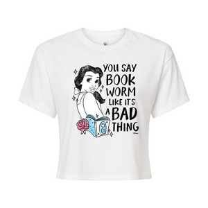 Women's - Disney - You Say Bookworm Like Its A Bad Thing Cropped Graphic T-Shirt - 1 of 4