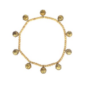 Storied Home Wood Bead and Metal Bell Garland, Natural and Antique Gold Finish - 1 of 3