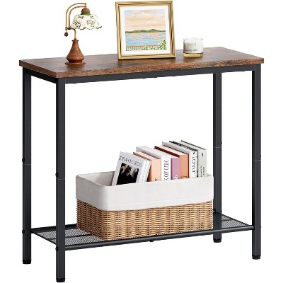 2 Tier End Table, Sofa Side Table, Slim Nightstand for Small Spaces, Metal Frame