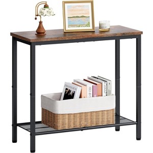 2 Tier End Table, Sofa Side Table, Slim Nightstand for Small Spaces, Metal Frame - 1 of 4