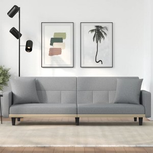 vidaXL Sofa Bed with Cushions Light Gray Fabric - 1 of 4