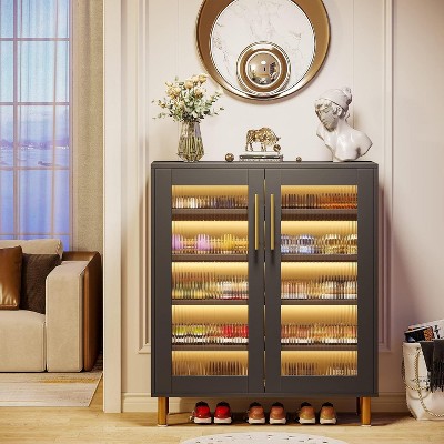 Hommoo Shoe Cabinet with Acrylic Doors and LED Light