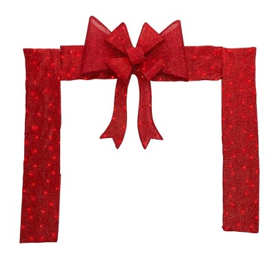 8' Red Glitter LED Lighted Christmas Doorway Arch with Bow