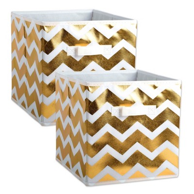 Design Imports Nonwoven Polyester Cube Chevron White/Gold Square 11X11X11 Set/2