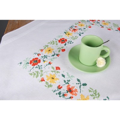 Vervaco Stamped Tablecloth Embroidery Kit 32"X32"-Fresh Flowers