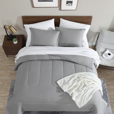 Swift Home 8PC Solid Microfiber Lightweight Bed in A Bag Complete Bedding Set (Comforter, Sheet Set, Bedskirt) - Taupe Queen - Bedding Essentials — фото 7