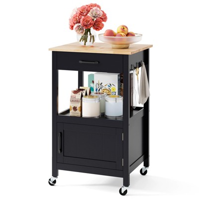 Tangkula Small Kitchen Island on Wheels Mobile Trolley Cart Barn Door Drawer Hooks