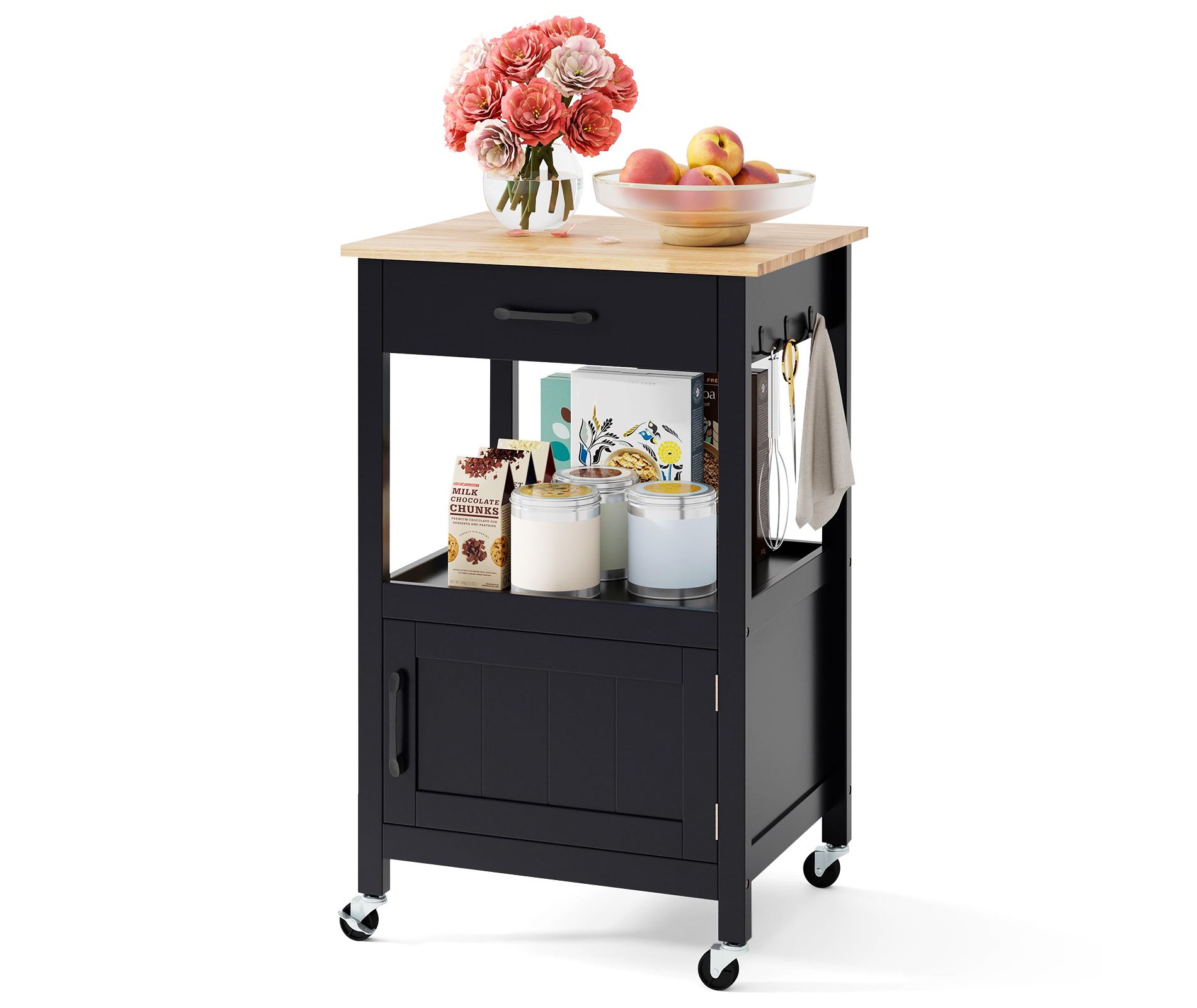 Tangkula Small Kitchen Island on Wheels Mobile Trolley Cart Barn Door Drawer Hooks
