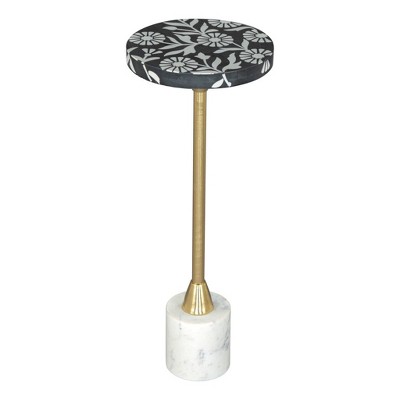 HomeRoots 22" Black White And Gold Wood Marble And Iron Round Pedestal End Table